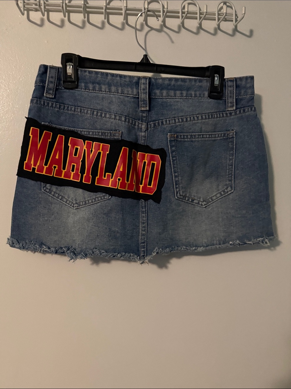 NWOT University of Maryland Denim Mini Skirt - Light Blue Frayed Hem